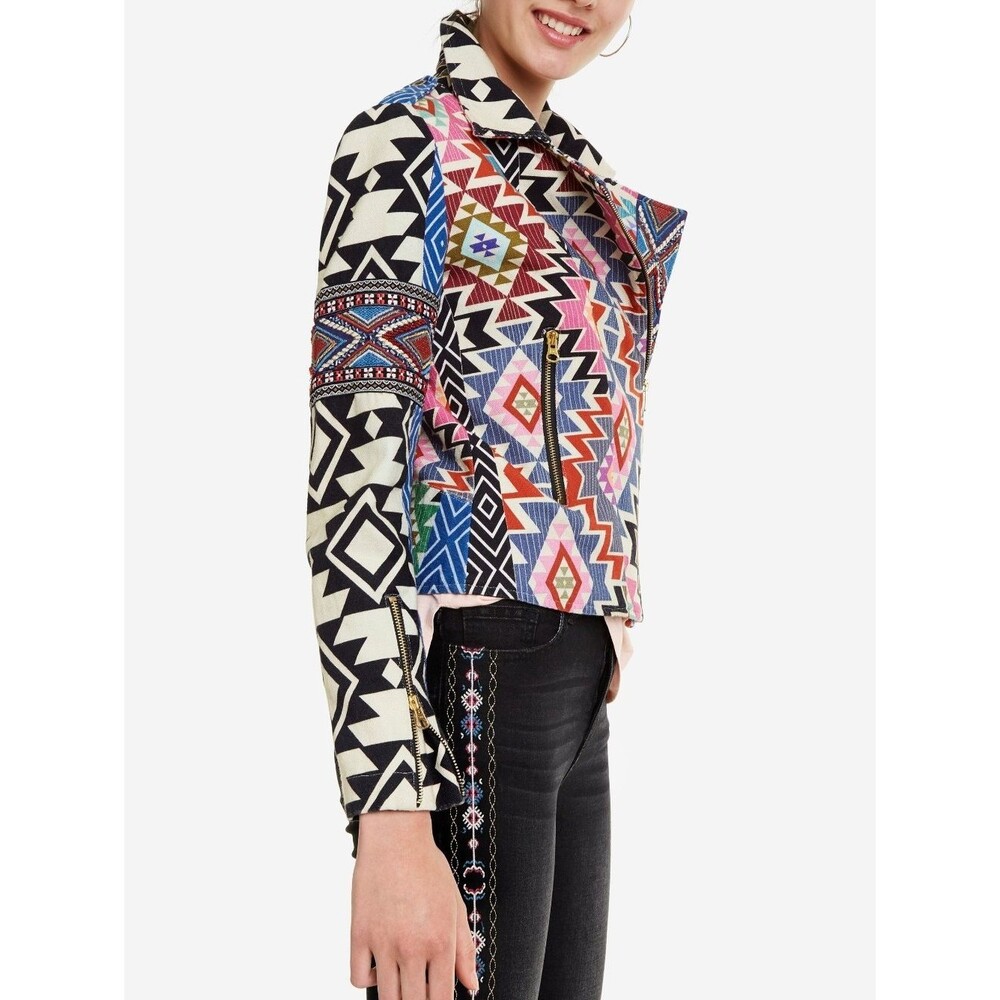 Desigual Malawi Jacket Top Zip-Up Printed Embellished Embroidered S-36 290396
